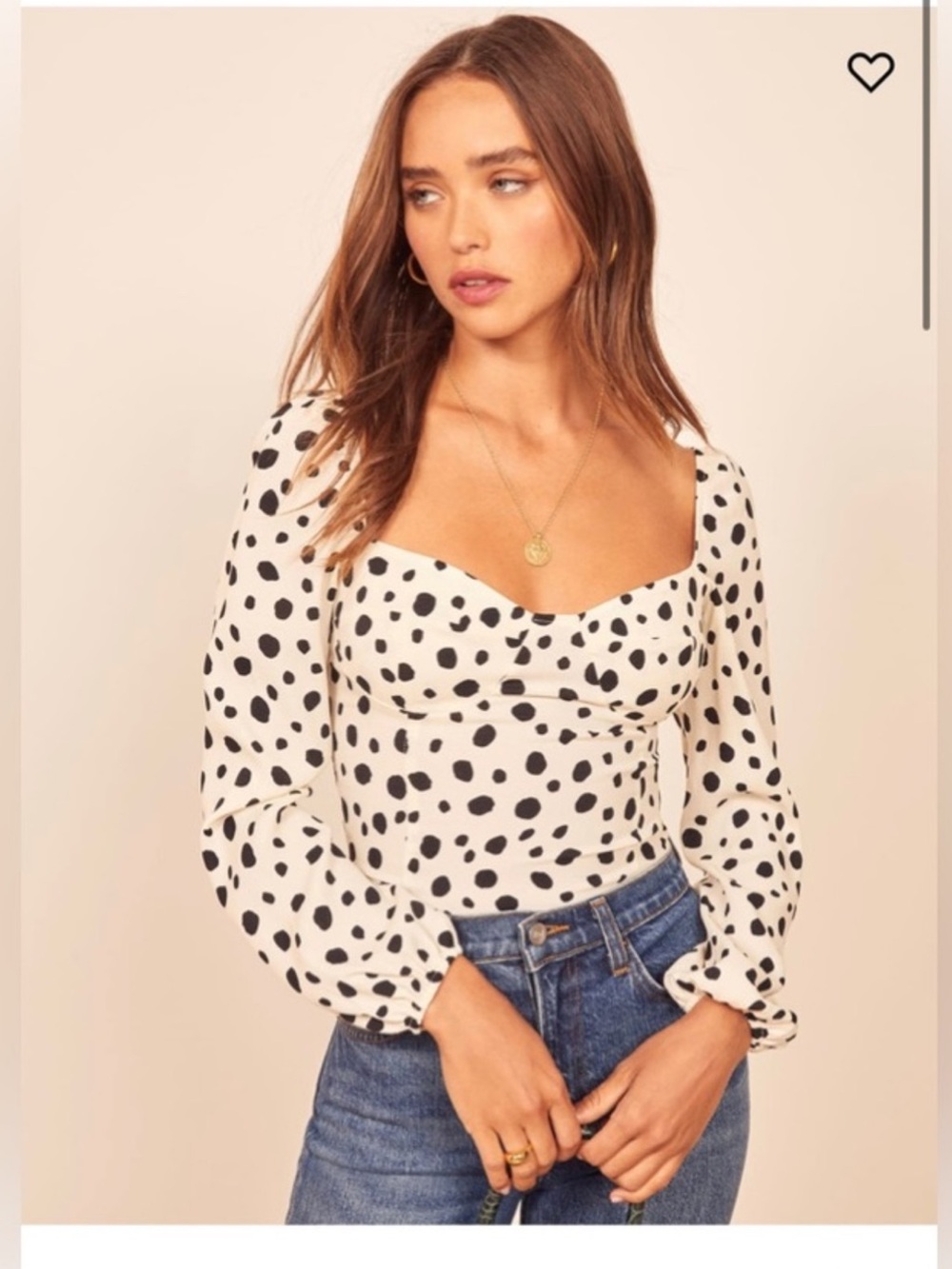 Reformation Cream and Black Polka Dot Sweetheart Blouse